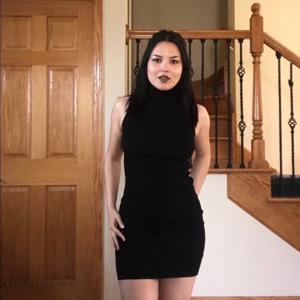 Black ribbed turtleneck sweater dress NWOT